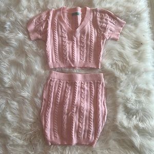 Baby pink cropped sweater set with bodycon skirt
